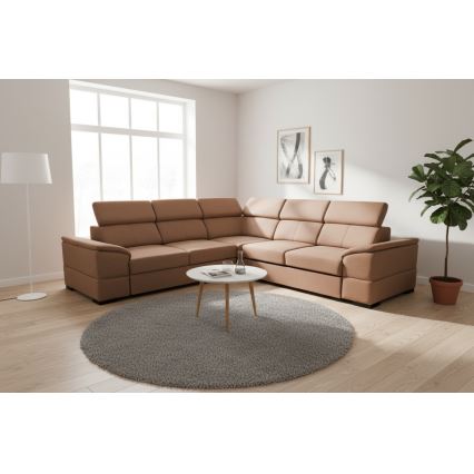 Sofá esquinero convertible y reversible con arcón de almacenaje GRANADA, color marrón