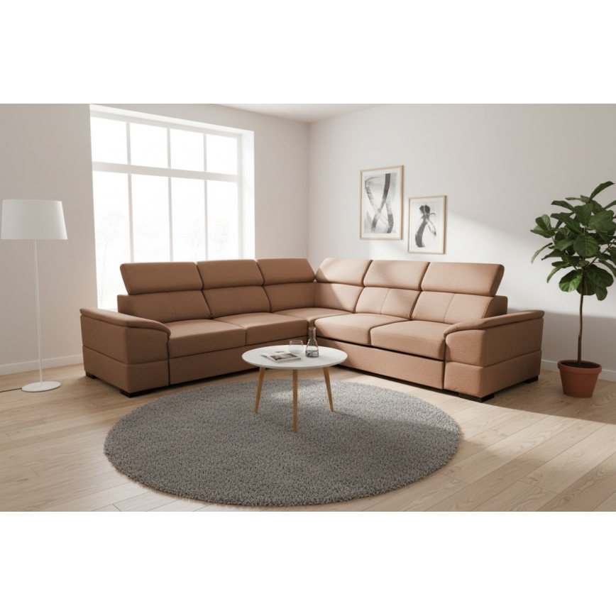 Sofá esquinero convertible y reversible con arcón de almacenaje GRANADA, color marrón