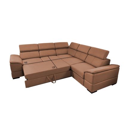Sofá esquinero convertible y reversible con arcón de almacenaje GRANADA, color marrón