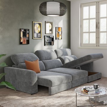 Sofá cama esquinero versátil de 3 plazas con espacio de almacenamiento TRENTO gris