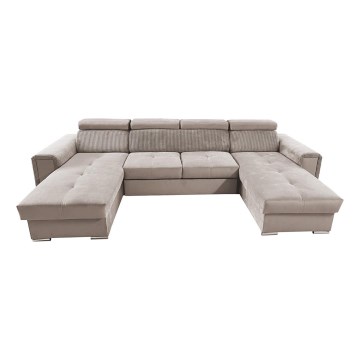 Sofá cama extensible con chaiselongue en forma de U universal con espacio de almacenamiento SALVADA beige