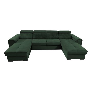 Sofá cama extensible con chaiselongue en forma de U universal con espacio de almacenamiento SALVADA verde