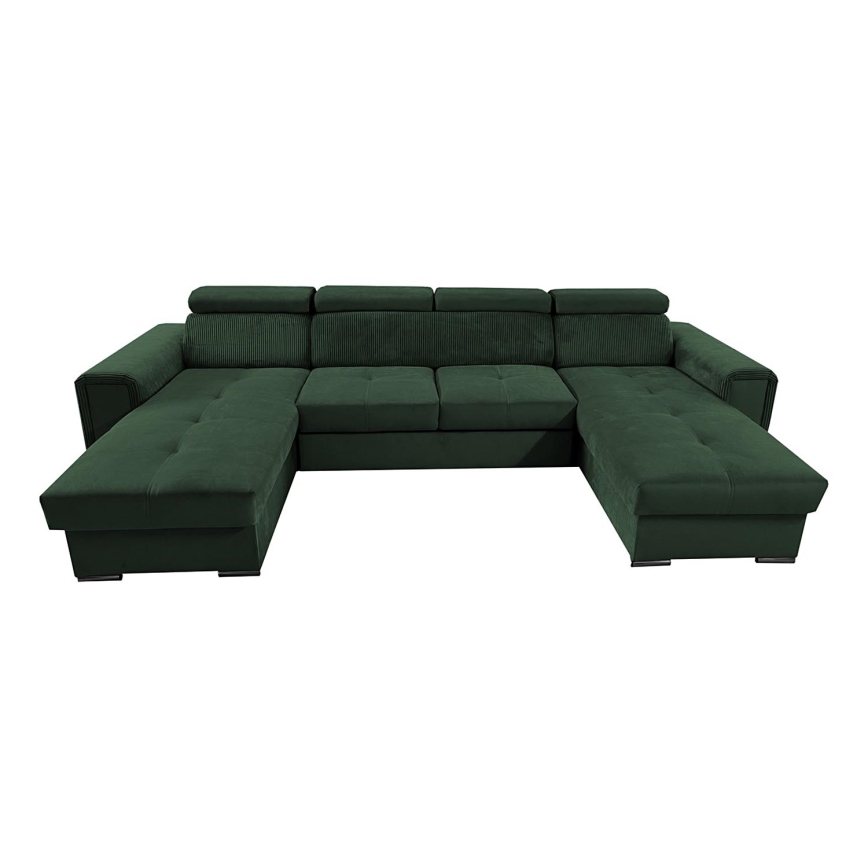 Sofá cama extensible con chaiselongue en forma de U universal con espacio de almacenamiento SALVADA verde