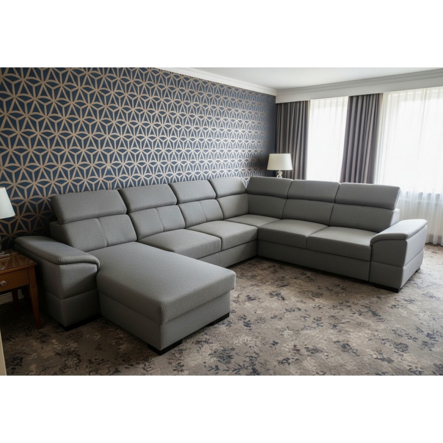 Sofá cama extensible con esquina reversible en U y arcón de almacenamiento GRANADA, gris oscuro