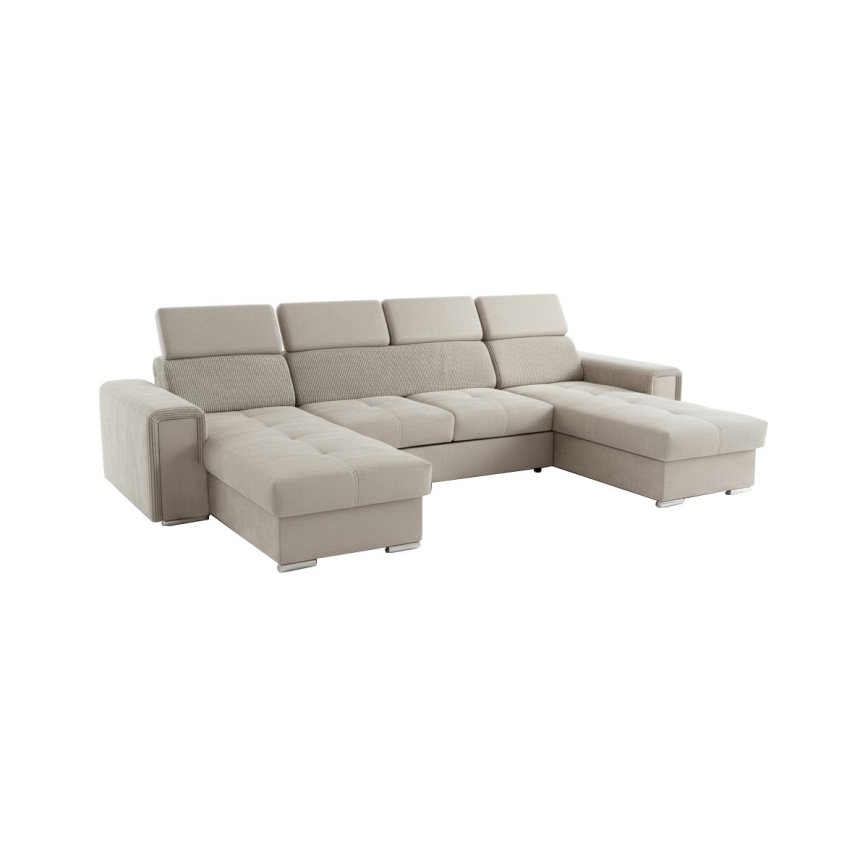 Sofá cama en U con rincón reversible y arcón de almacenamiento SALVADA beige