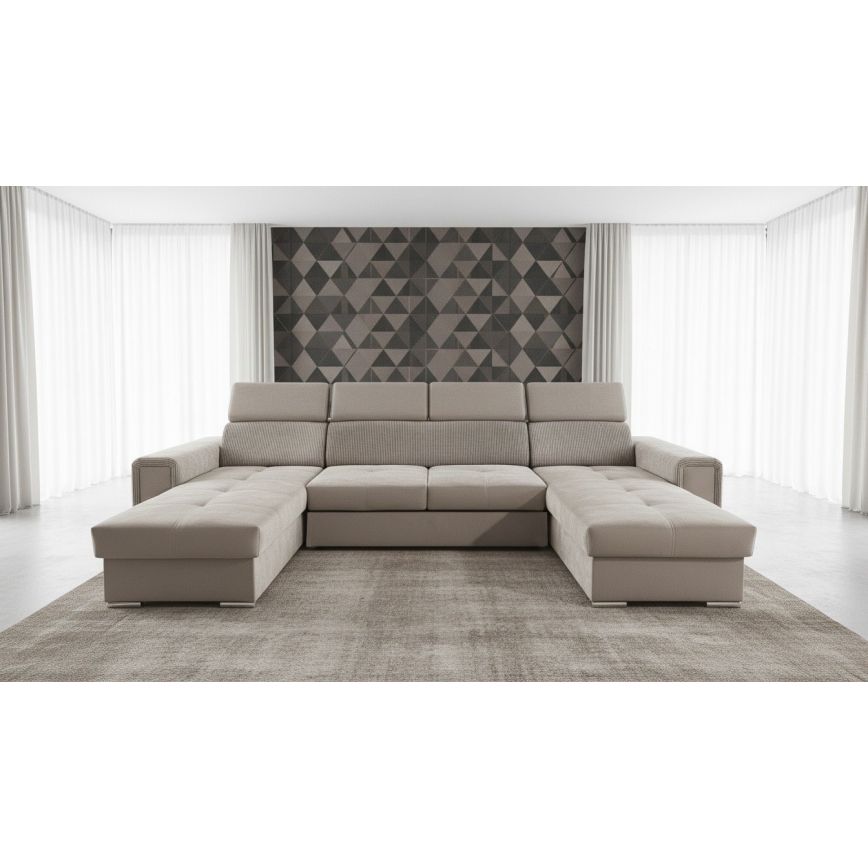 Sofá cama en U con rincón reversible y arcón de almacenamiento SALVADA beige