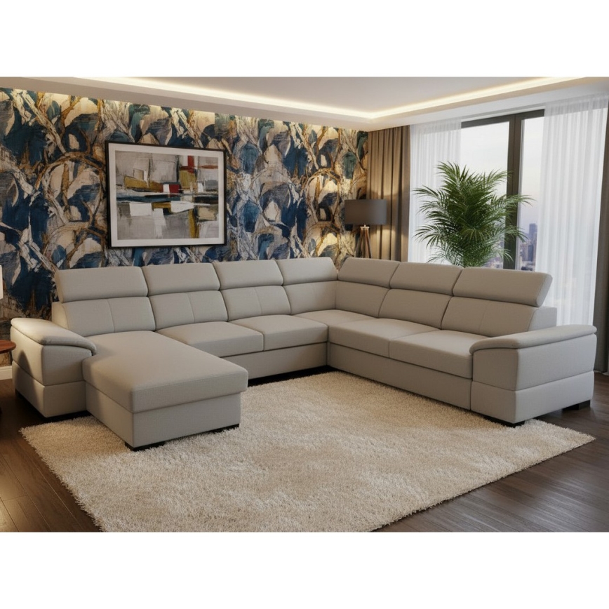 Sofá cama seccional en U con esquina reversible y almacenamiento integrado GRANADA, gris claro