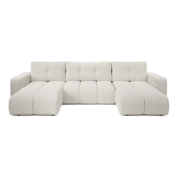 Sofá cama seccional tapizado en U con arcón ALMADA, beige