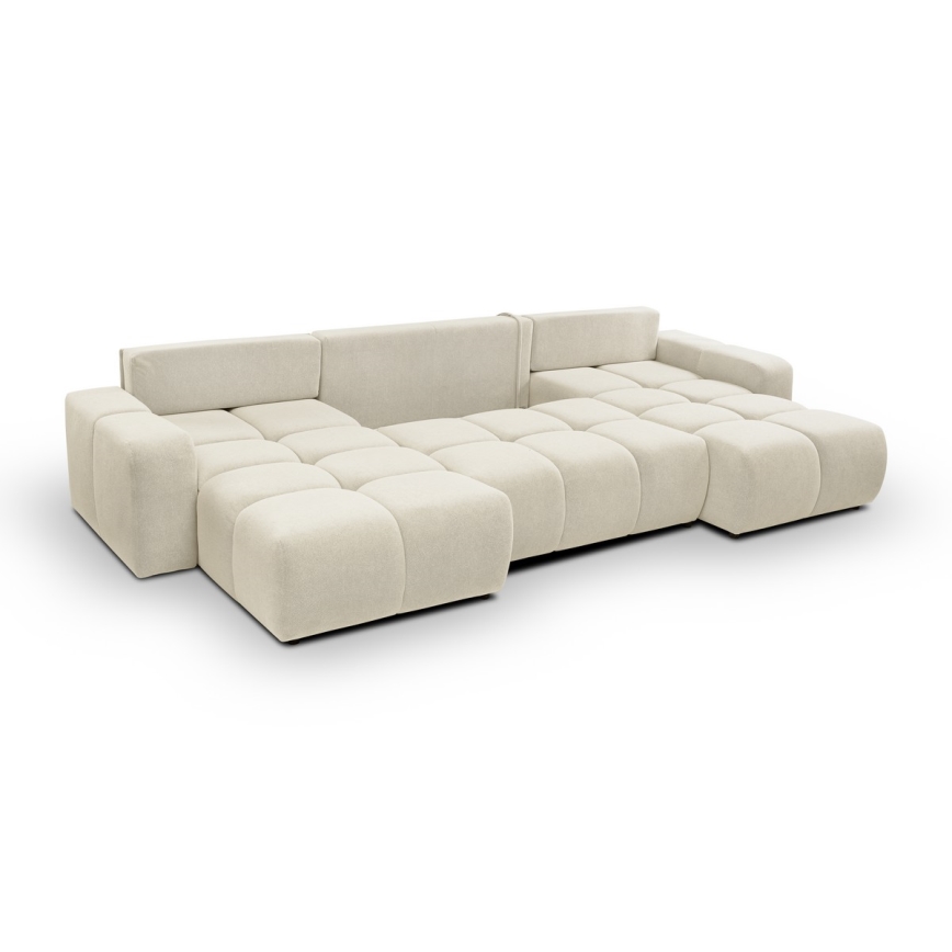 Sofá cama tapizado en forma de U con espacio de almacenamiento ALMADA beige
