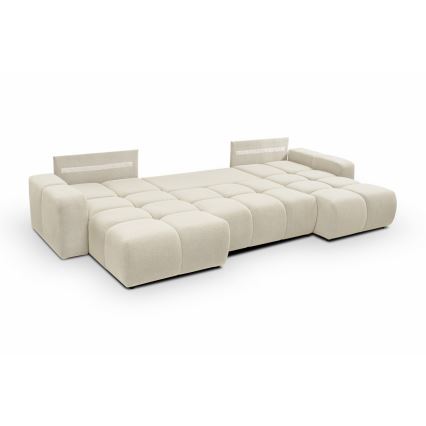 Sofá cama tapizado en forma de U con espacio de almacenamiento ALMADA beige