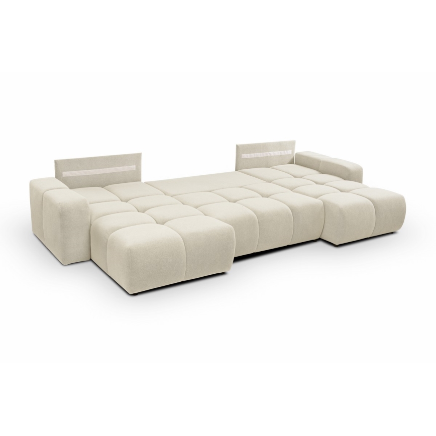 Sofá cama tapizado en forma de U con espacio de almacenamiento ALMADA beige