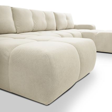 Sofá cama tapizado en forma de U con espacio de almacenamiento ALMADA beige