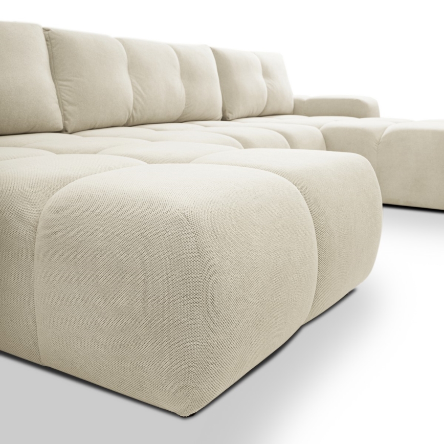 Sofá cama tapizado en forma de U con espacio de almacenamiento ALMADA beige