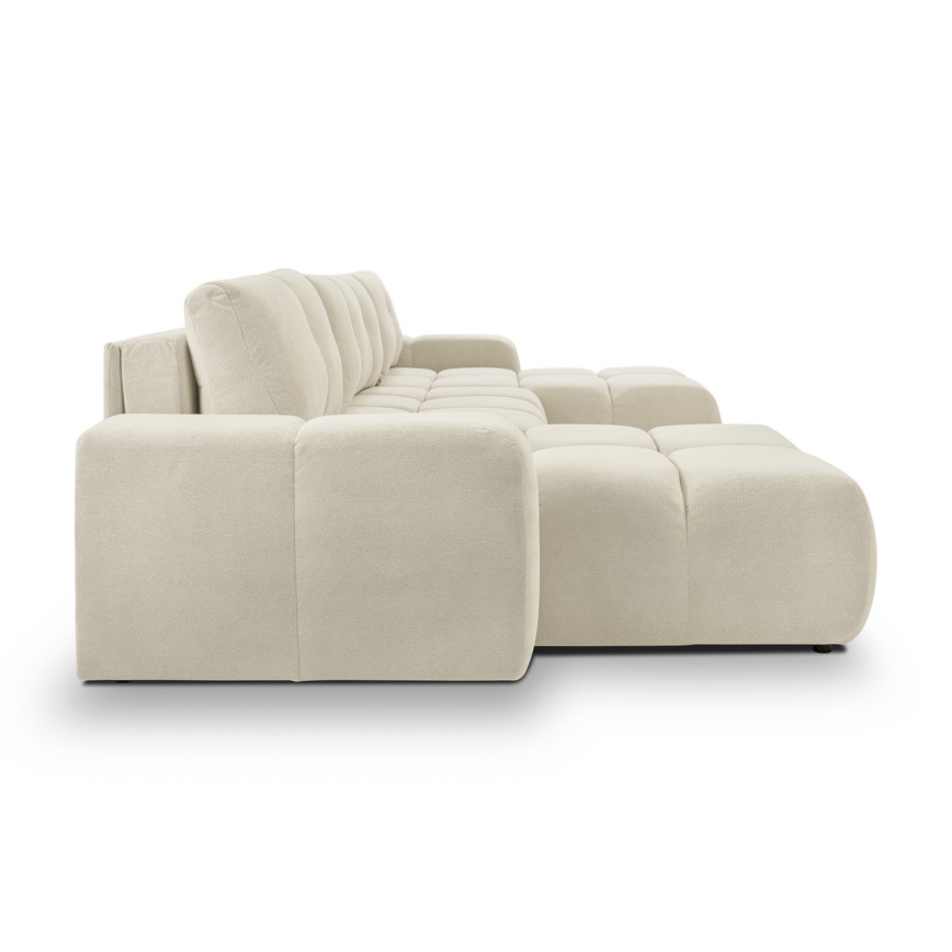 Sofá cama tapizado en forma de U con espacio de almacenamiento ALMADA beige