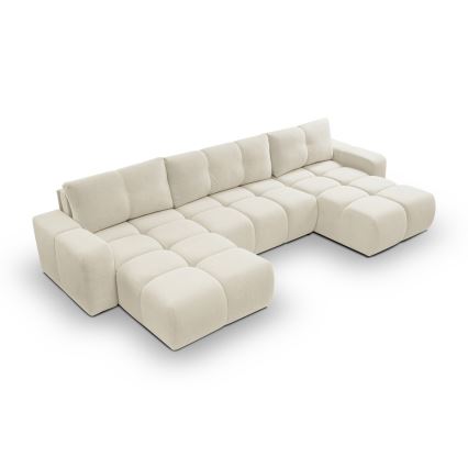 Sofá cama tapizado en forma de U con espacio de almacenamiento ALMADA beige