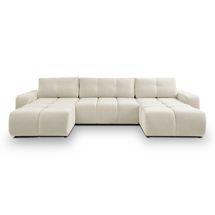 Sofá cama tapizado en forma de U con espacio de almacenamiento ALMADA beige