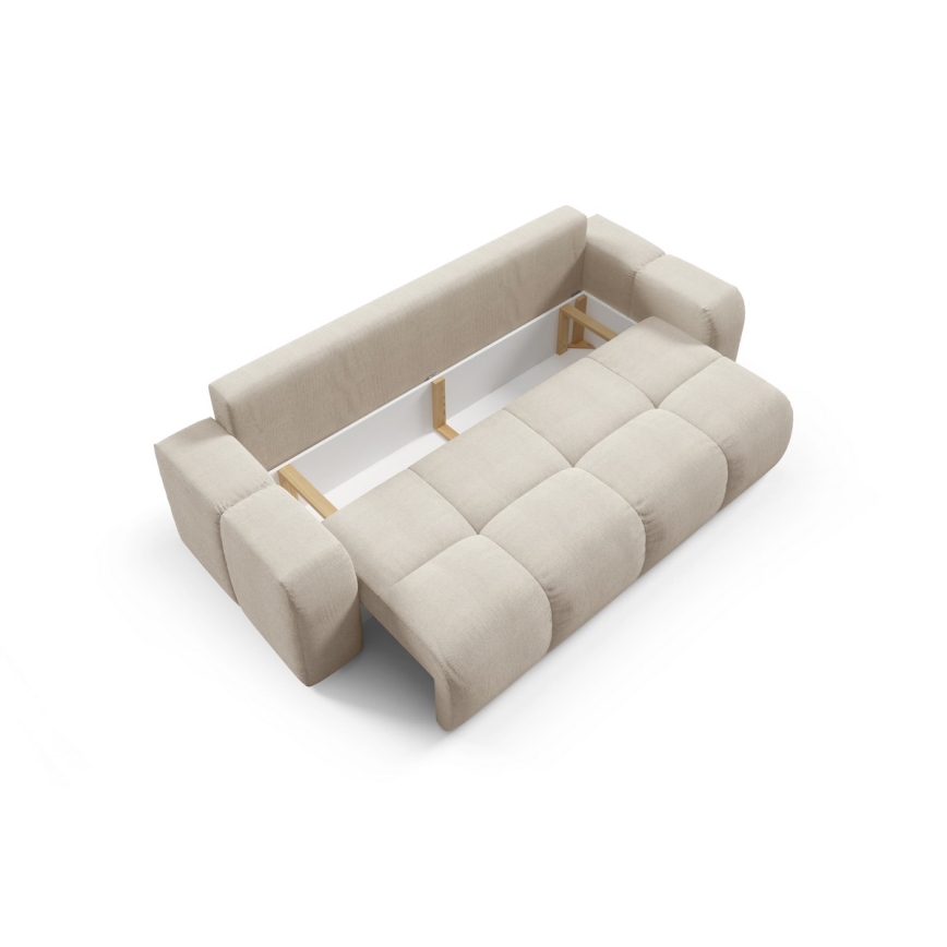 Sofá cama tapizado de tres plazas con almacenamiento ALMADA beige