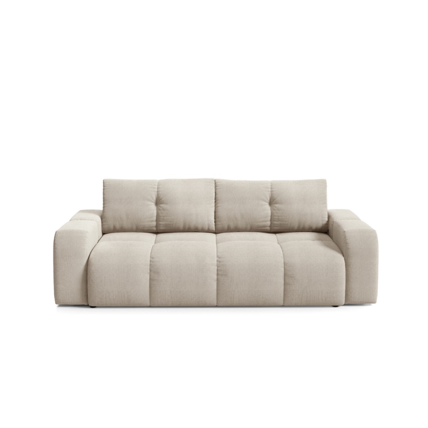Sofá cama tapizado de tres plazas con almacenamiento ALMADA beige