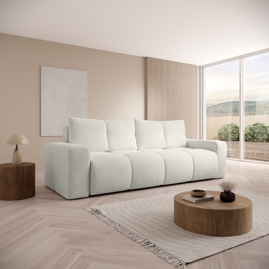 Sofá cama tapizado de tres plazas con almacenamiento ALMADA beige