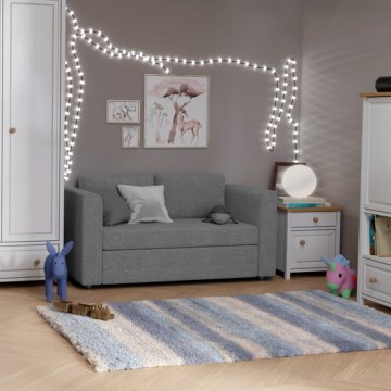 Sofá cama tapizado de 2 plazas con reposabrazos LAYLA, gris