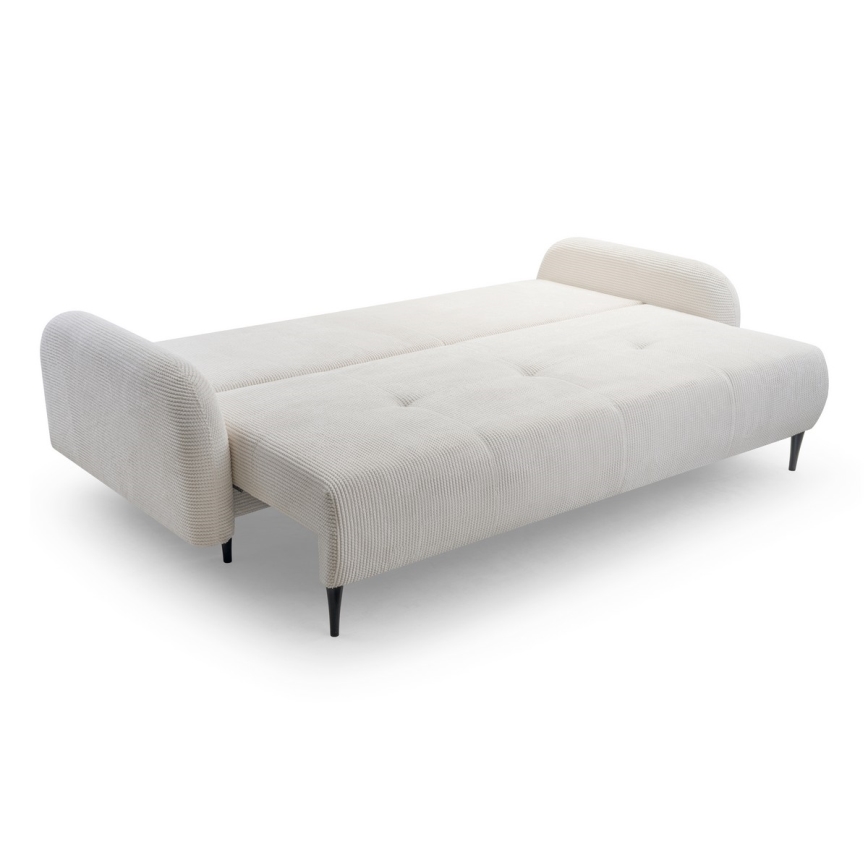 Sofá cama tapizado de tres plazas CLOUDY en color crema
