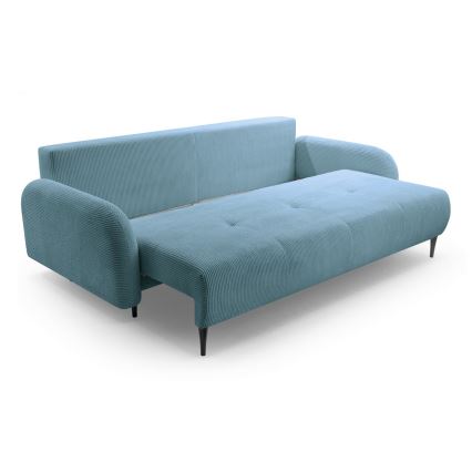 Sofá cama tapizado de tres plazas CLOUDY en color turquesa
