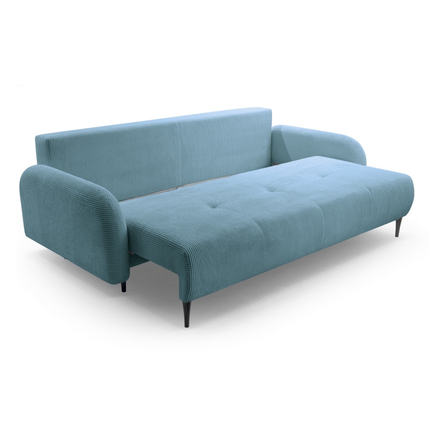 Sofá cama tapizado de tres plazas CLOUDY en color turquesa