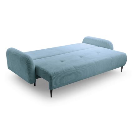 Sofá cama tapizado de tres plazas CLOUDY en color turquesa