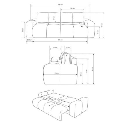 Sofá cama tapizado de 3 plazas con arcón ALMADA beige