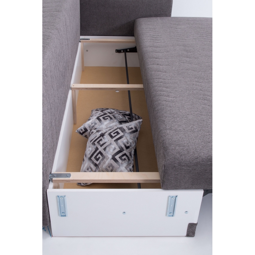 Sofá cama tapizado de 3 plazas PAUL, apto para uso diario, con reposabrazos, gris