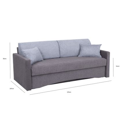 Sofá cama tapizado de 3 plazas PAUL, apto para uso diario, con reposabrazos, gris