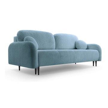 Sofá cama tapizado de tres plazas CLOUDY en color turquesa