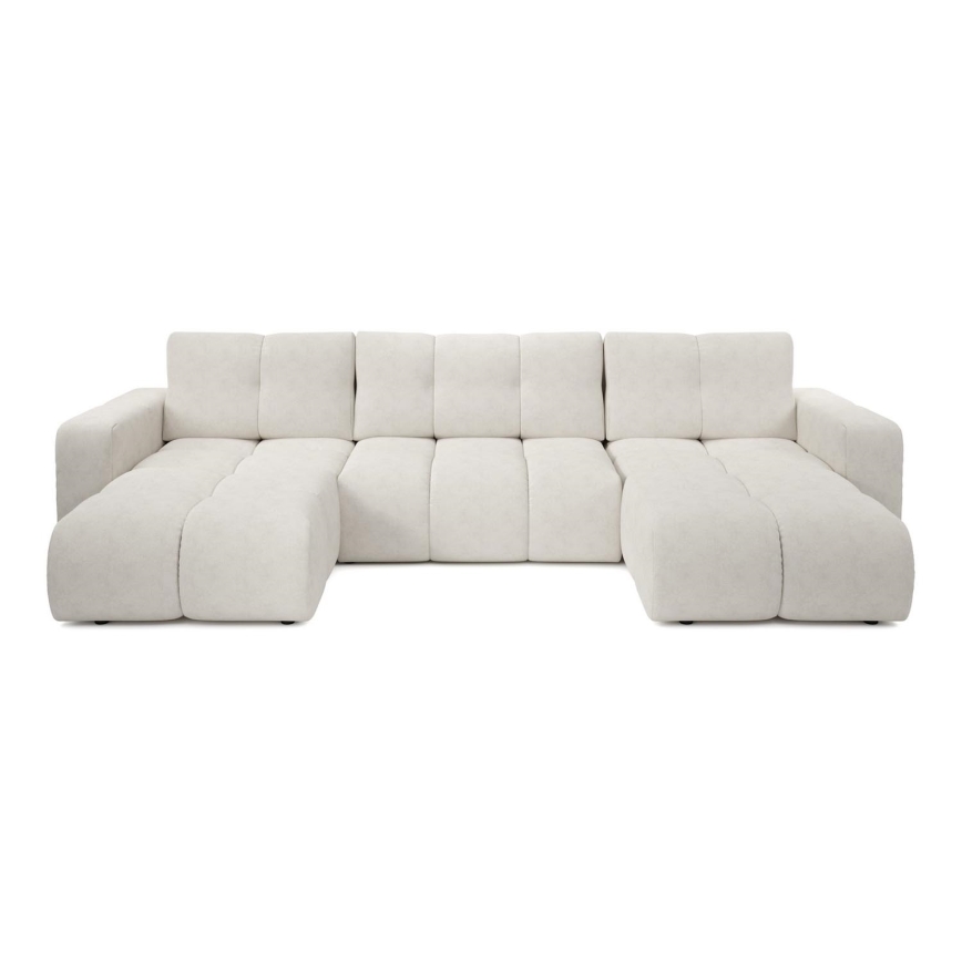 Sofá cama tapizado en U con arcón de almacenamiento ALMADA, beige