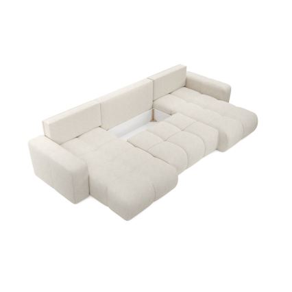 Sofá cama tapizado en U con arcón de almacenamiento ALMADA, beige