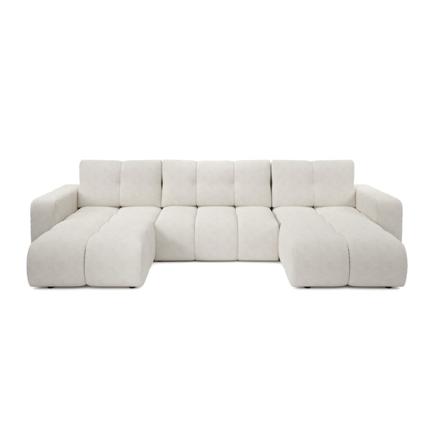 Sofá cama tapizado en U con arcón de almacenamiento ALMADA, beige