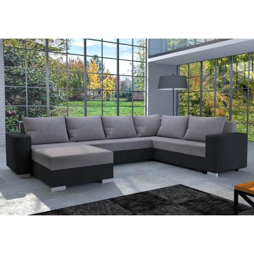Sofá cama tapizado en U YORK, reversible, gris/negro