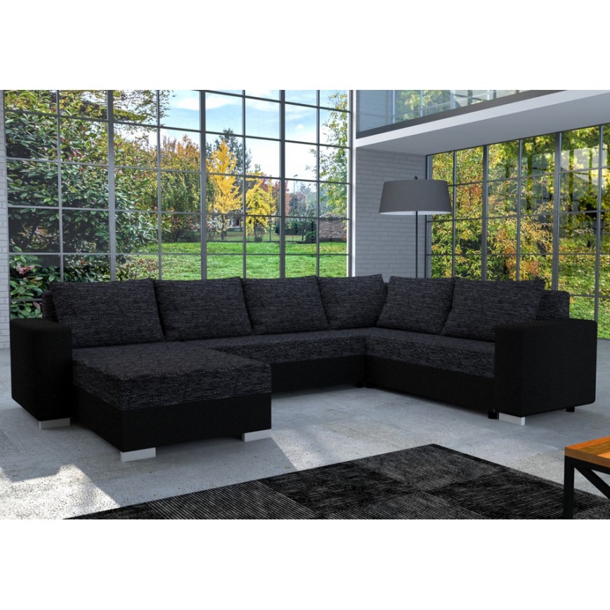 Sofá cama tapizado en U YORK reversible negro/antracita