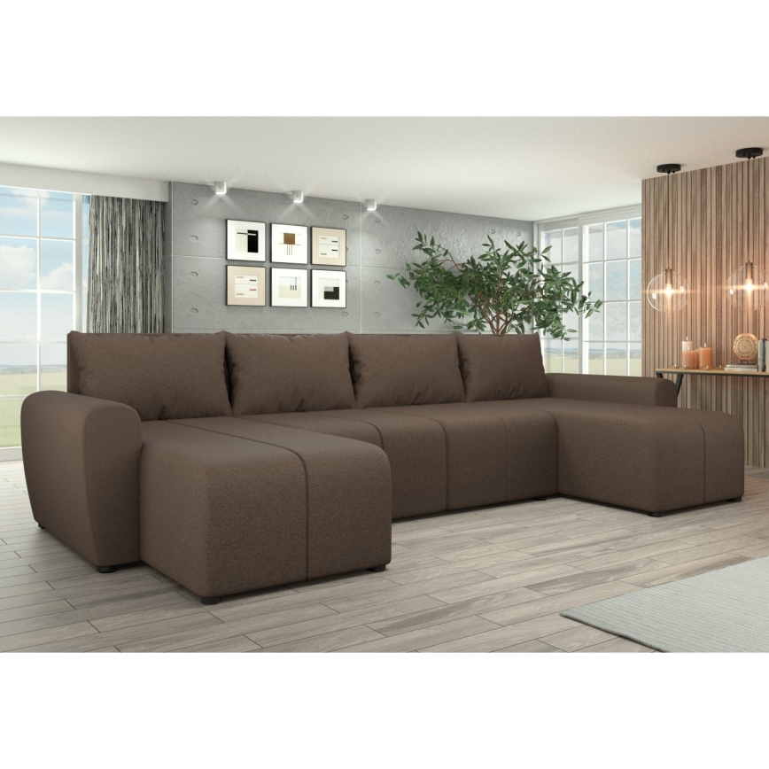 Sofá cama tapizado universal en forma de U NEWPORT, color marrón