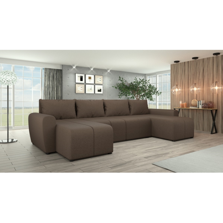 Sofá cama tapizado universal en forma de U NEWPORT, color marrón