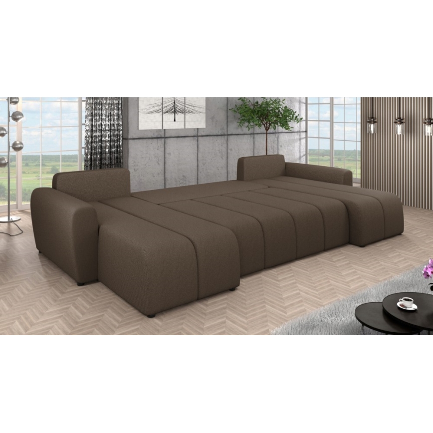 Sofá cama tapizado universal en forma de U NEWPORT, color marrón