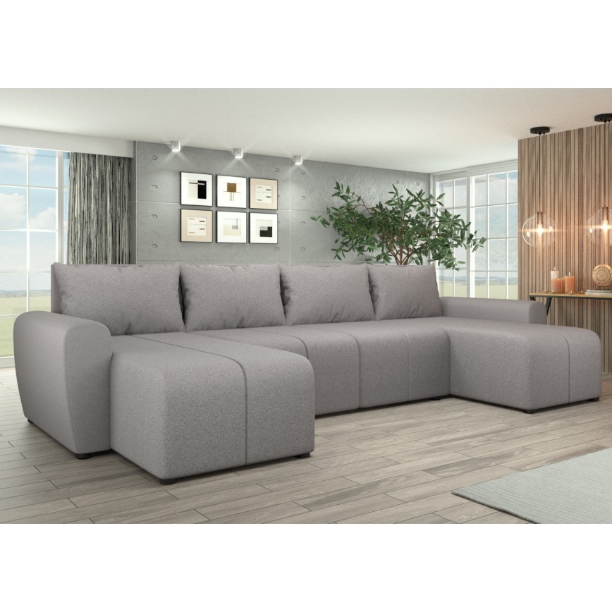 Sofá cama tapizado, universal y convertible en U NEWPORT gris