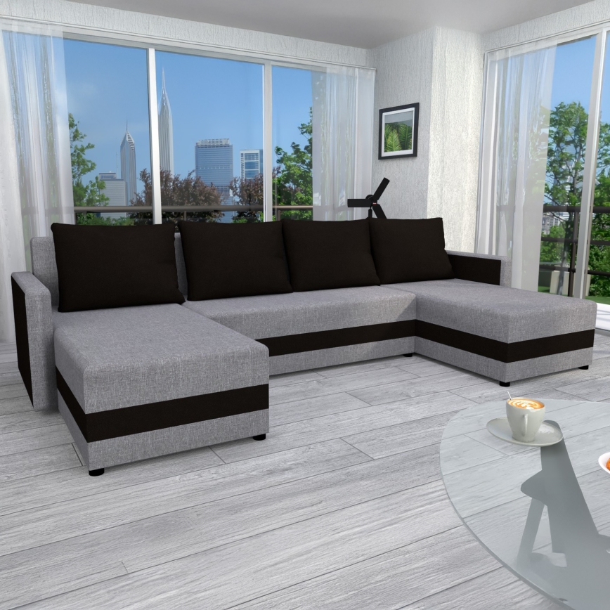 Sofá cama universal tapizado en forma de U BRISTOL gris/negro