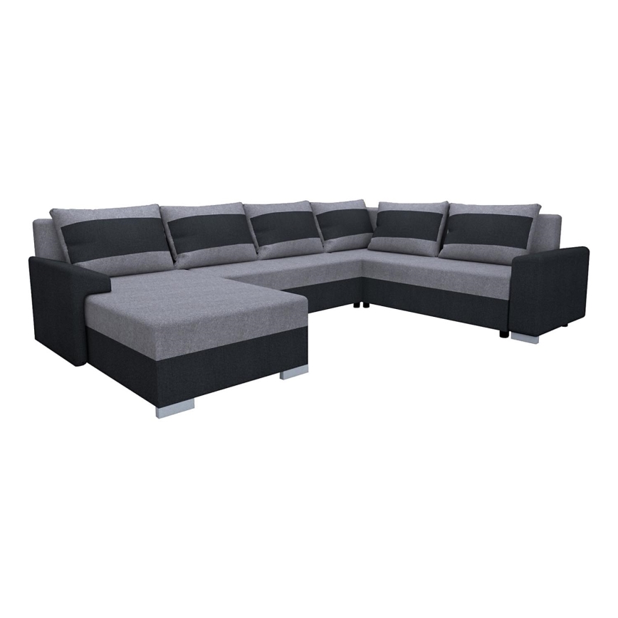 Sofá cama universal tapizado en forma de U OXFORD negro/gris