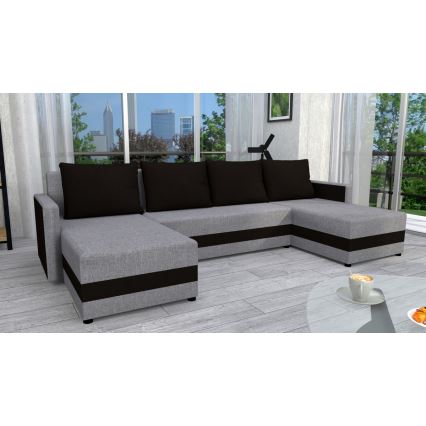 Sofá cama universal tapizado en forma de U BRISTOL gris/negro