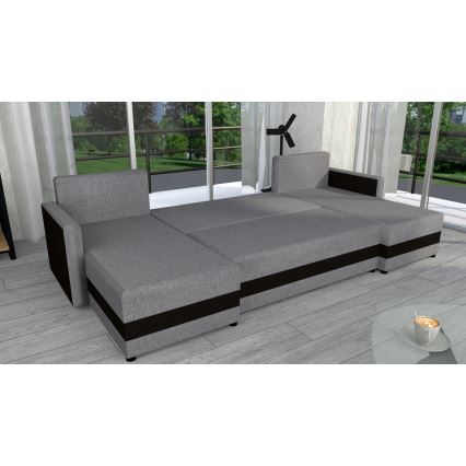 Sofá cama universal tapizado en forma de U BRISTOL gris/negro