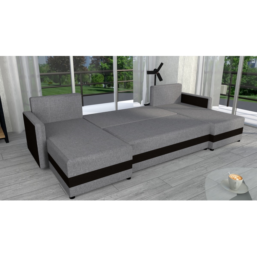 Sofá cama universal tapizado en forma de U BRISTOL gris/negro