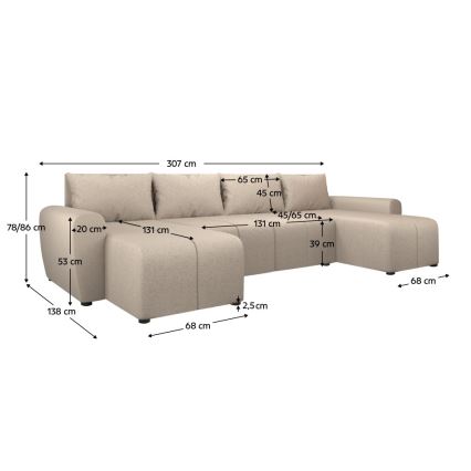 Sofá cama universal tapizado en forma de U NEWPORT beige