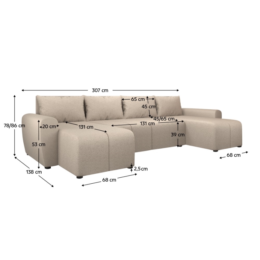 Sofá cama universal tapizado en forma de U NEWPORT beige