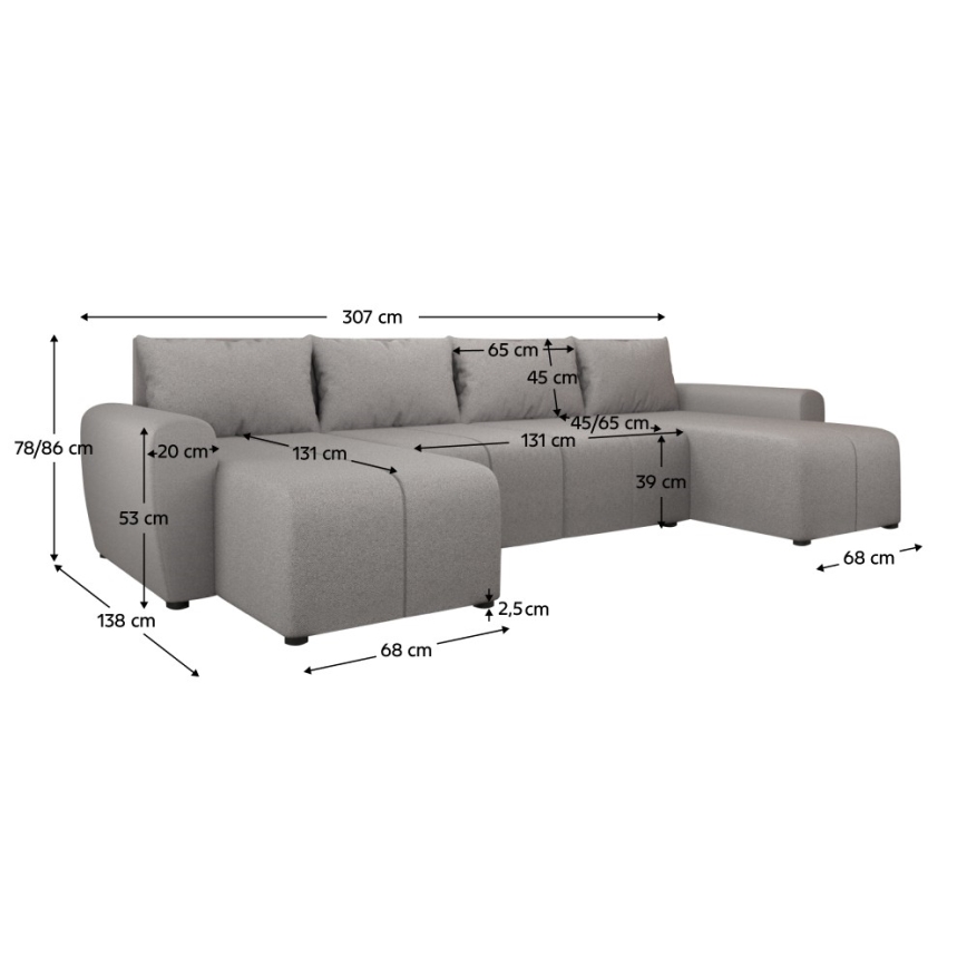 Sofá cama universal tapizado en forma de U NEWPORT gris