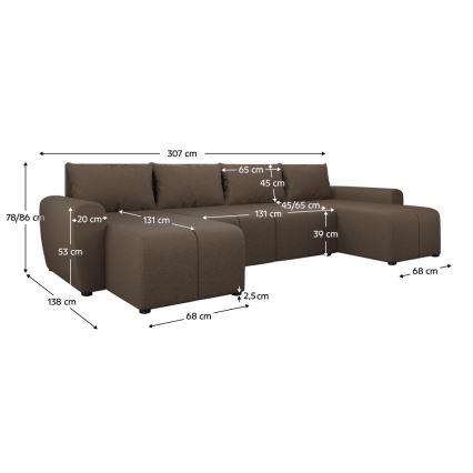 Sofá cama universal tapizado en forma de U NEWPORT color marrón
